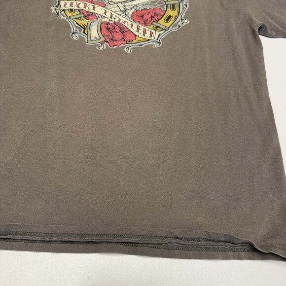 Vintage Lucky 13 T Shirt Mens Large Y2K Brown Short Sleeve Graphic Print - Picture 14 of 16